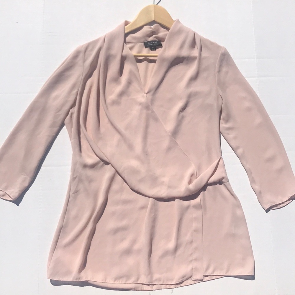 Tahari Arthur Levine Faux Wrap Lt Peach Top - Picture 1 of 14